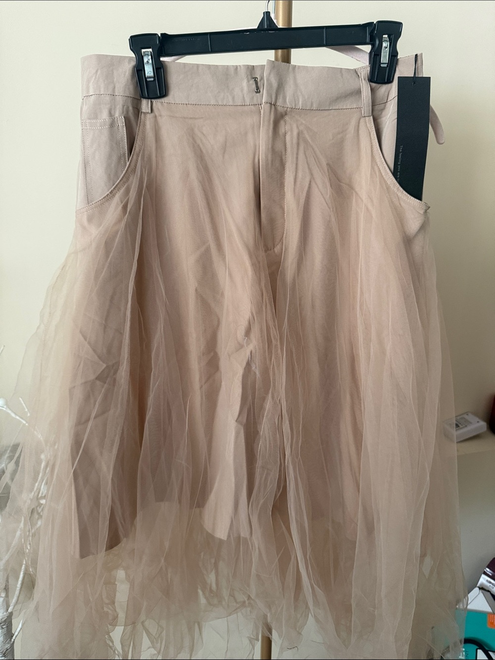 Women's nude color  Tulle Midi Skirt